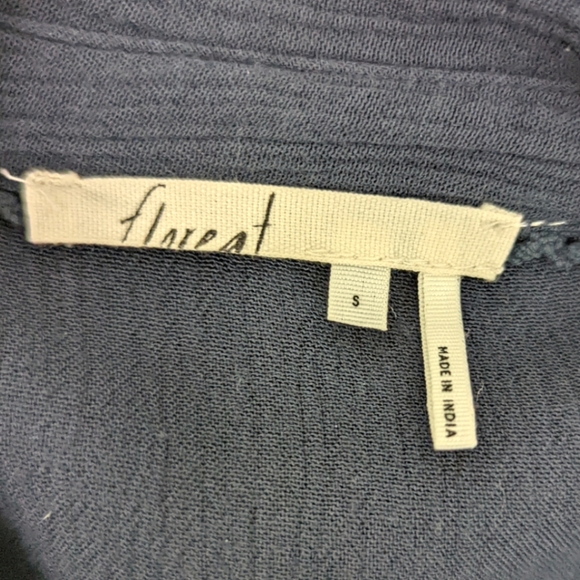 Anthropologie Floreat Beulah Beaded Tunic Button Down Top Blouse S Navy Blue - Picture 9 of 11